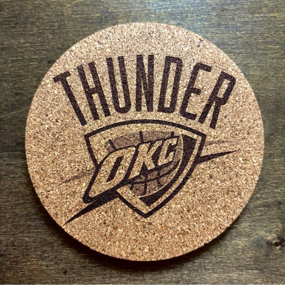 Oklahoma City Thunder Logo Laser Engraved Cork Coaster